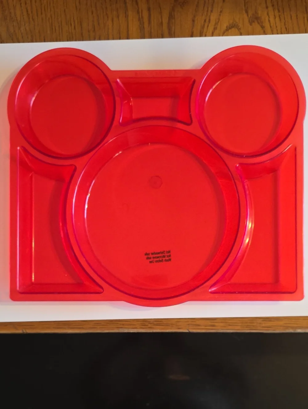 Disney Mickey Mouse Ears Divided Acrylic Lucite Plate Trays -Red Set Of 3